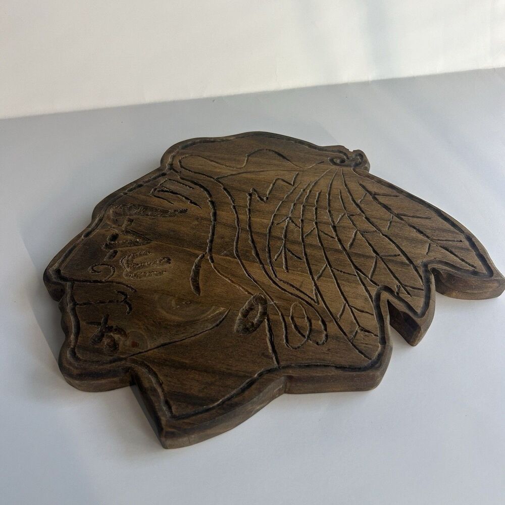 Chicago Blackhawks NHL Hockey Team Indian Head Logo on Rustic Wood Art